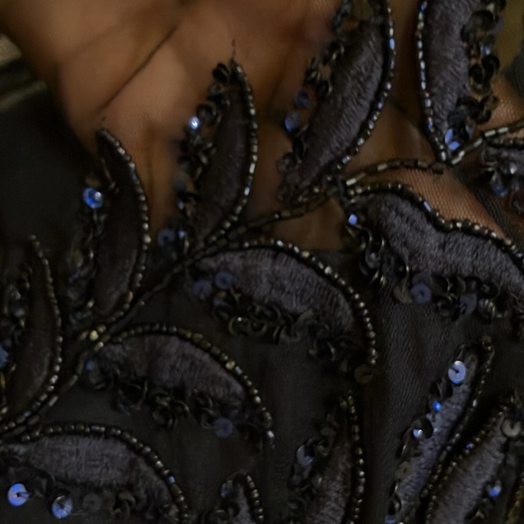 Adrianna Papell beaded embroidered gown size 12 navy maxi dress - Picture 6 of 9